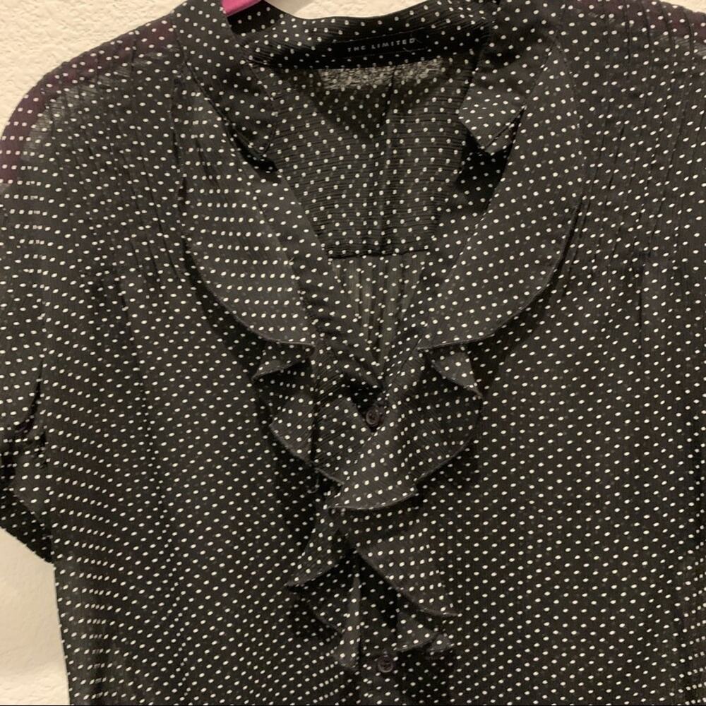 THE limited blouse sheer black Swiss dot top‎ short sleeve ruffle neck. Size M - Picture 6 of 7